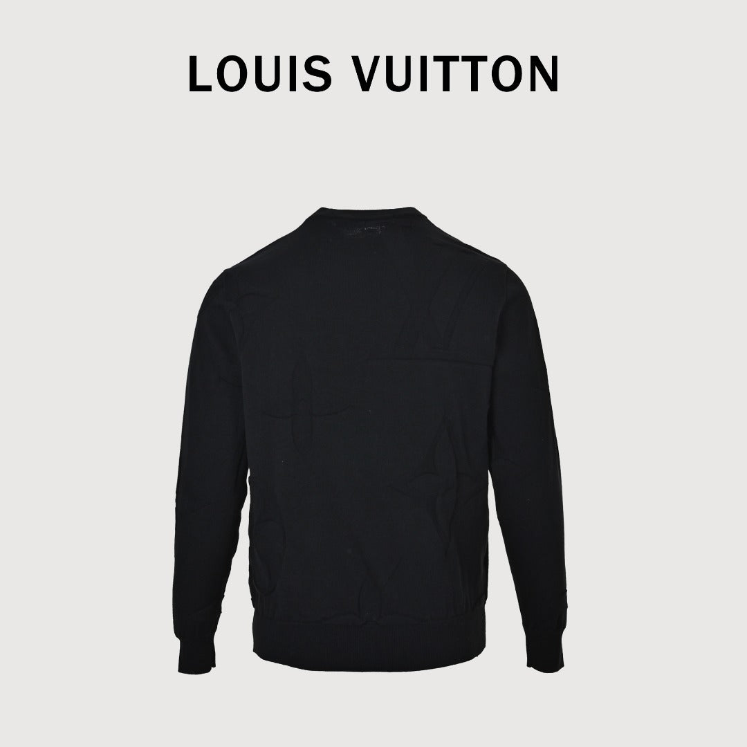 Louis Vuitton Black 3D Textured Jacquard Crewneck Sweater