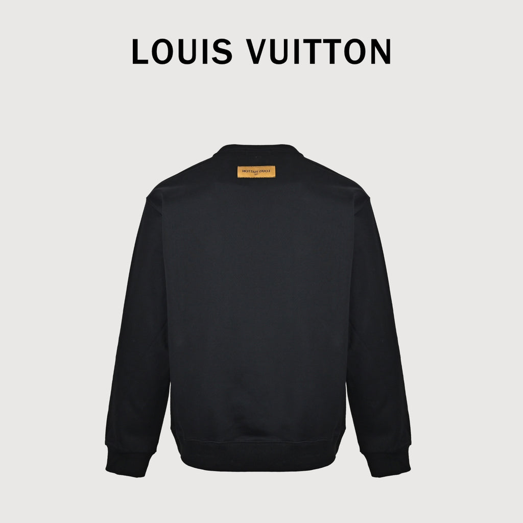 Louis Vuitton 2025 Fall/Winter Black Crewneck Sweatshirt with Silicone Logo