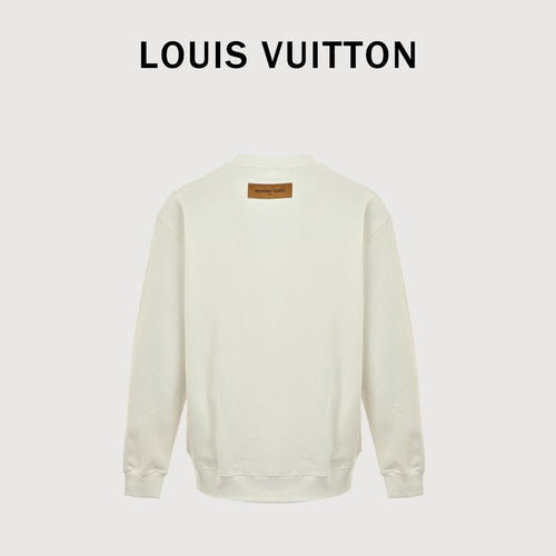 Louis Vuitton 2025 Fall/Winter Ivory Crewneck Sweatshirt with Blue Flocked Logo