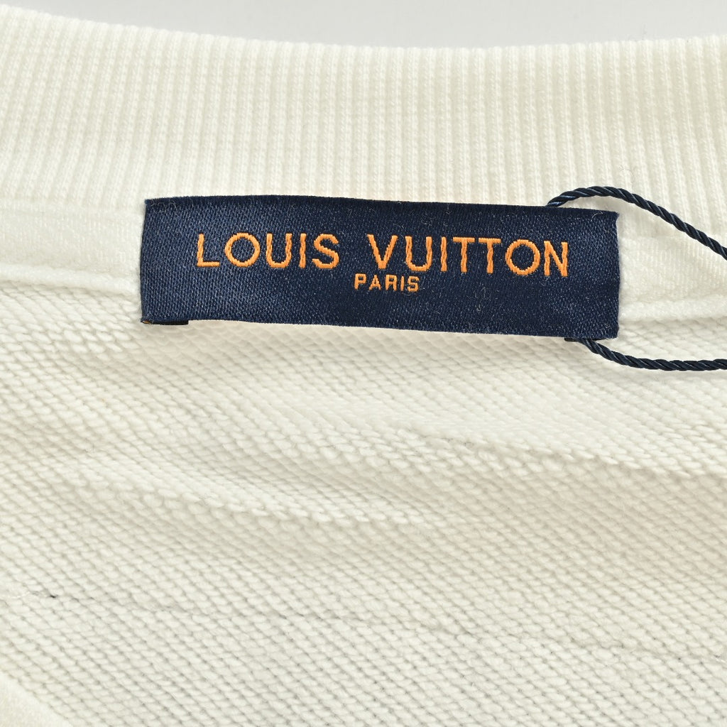 Louis Vuitton 2025 Fall/Winter Ivory Crewneck Sweatshirt with Blue Flocked Logo