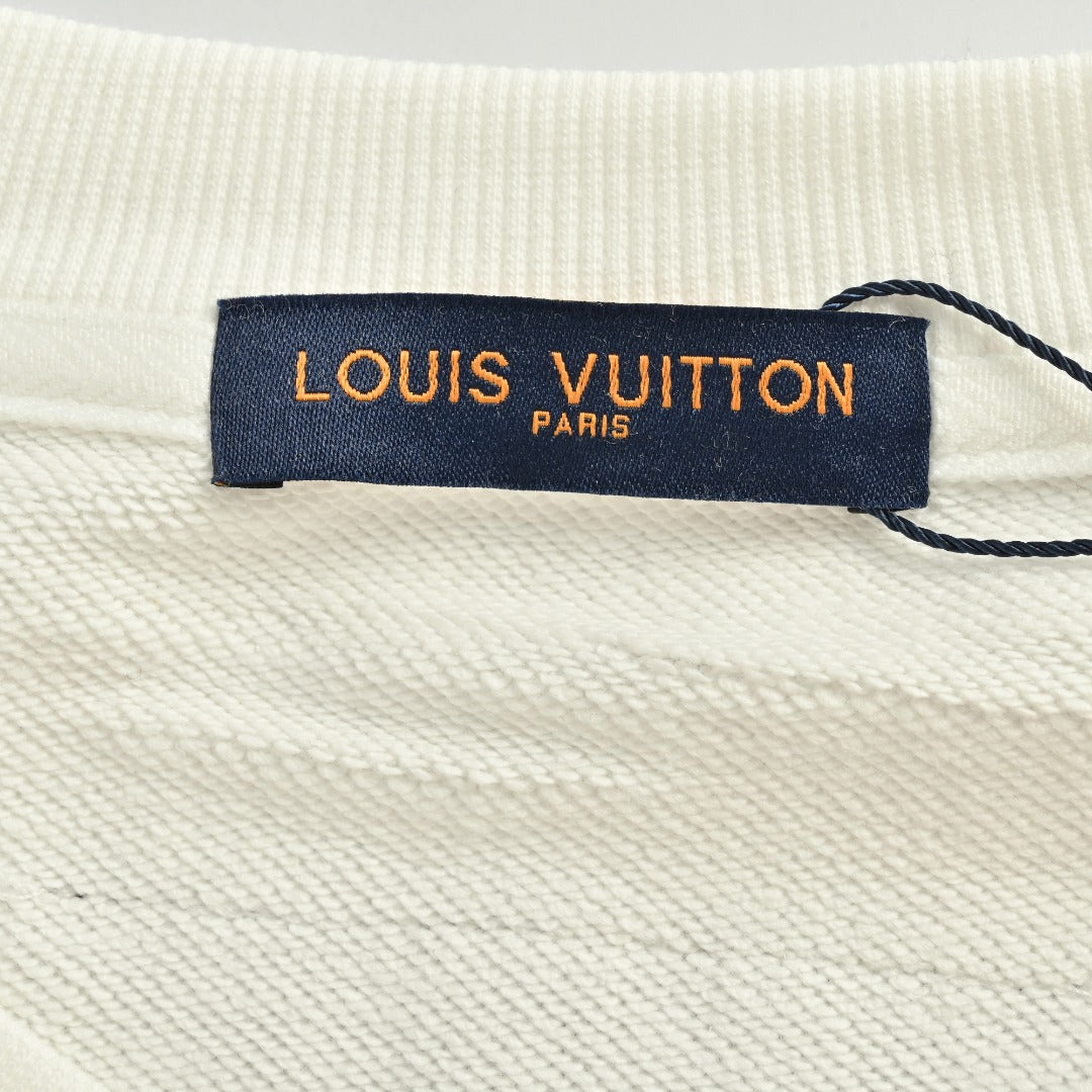 Louis Vuitton 2025 Fall/Winter Ivory Crewneck Sweatshirt with Blue Flocked Logo