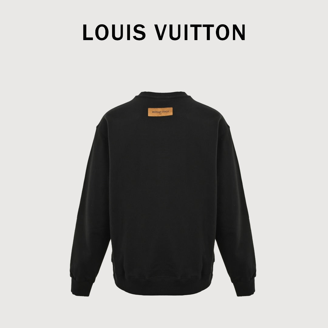 Louis Vuitton 2025 Fall/Winter Black Crewneck Sweatshirt with Blue Flocked Logo