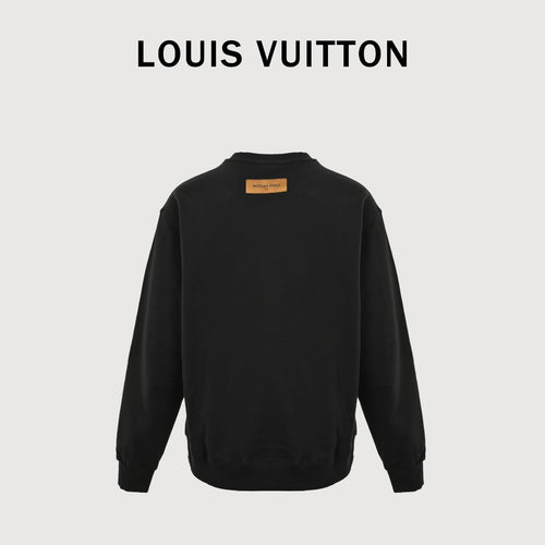 Louis Vuitton 2025 Fall/Winter Black Crewneck Sweatshirt with Blue Flocked Logo