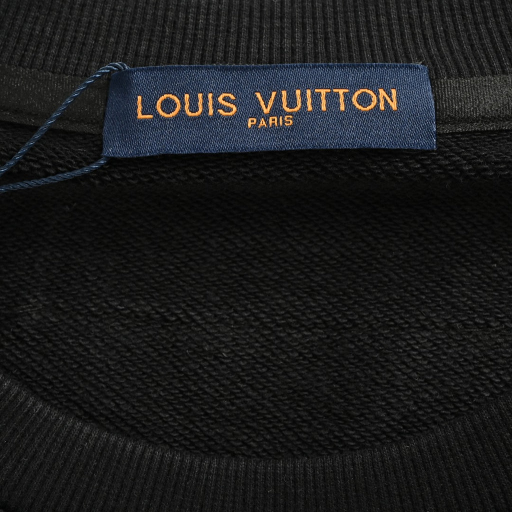 Louis Vuitton 2025 Fall/Winter Black Crewneck Sweatshirt with Blue Flocked Logo