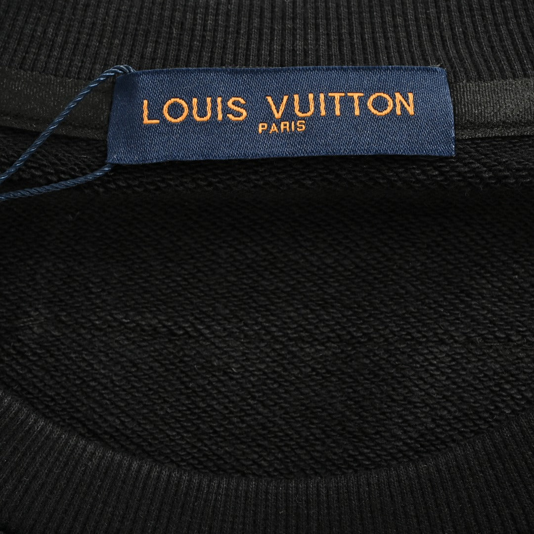 Louis Vuitton 2025 Fall/Winter Black Crewneck Sweatshirt with Blue Flocked Logo