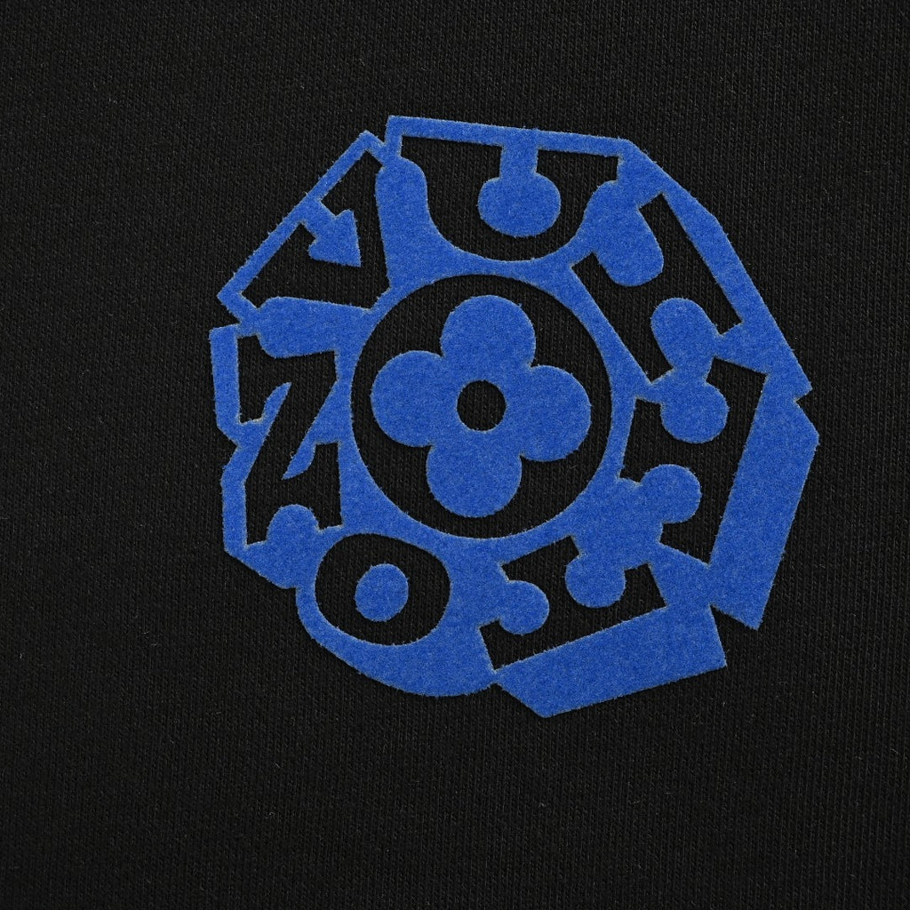 Louis Vuitton 2025 Fall/Winter Black Crewneck Sweatshirt with Blue Flocked Logo