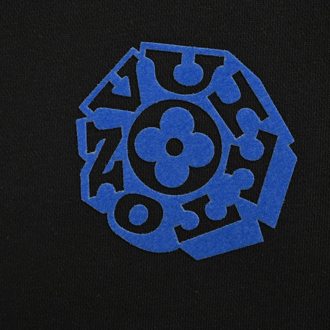 Louis Vuitton 2025 Fall/Winter Black Crewneck Sweatshirt with Blue Flocked Logo