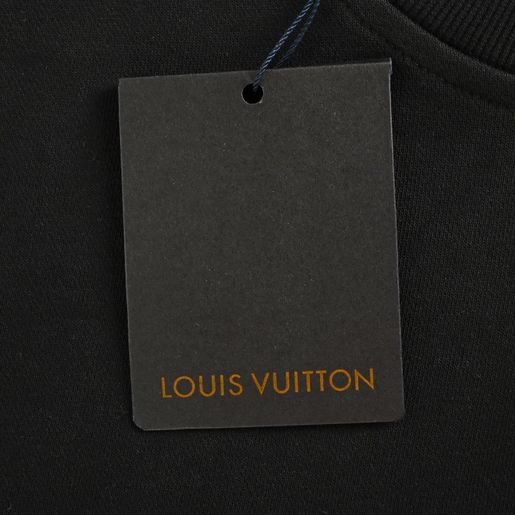 Louis Vuitton 2025 Fall/Winter Black Crewneck Sweatshirt with Blue Flocked Logo