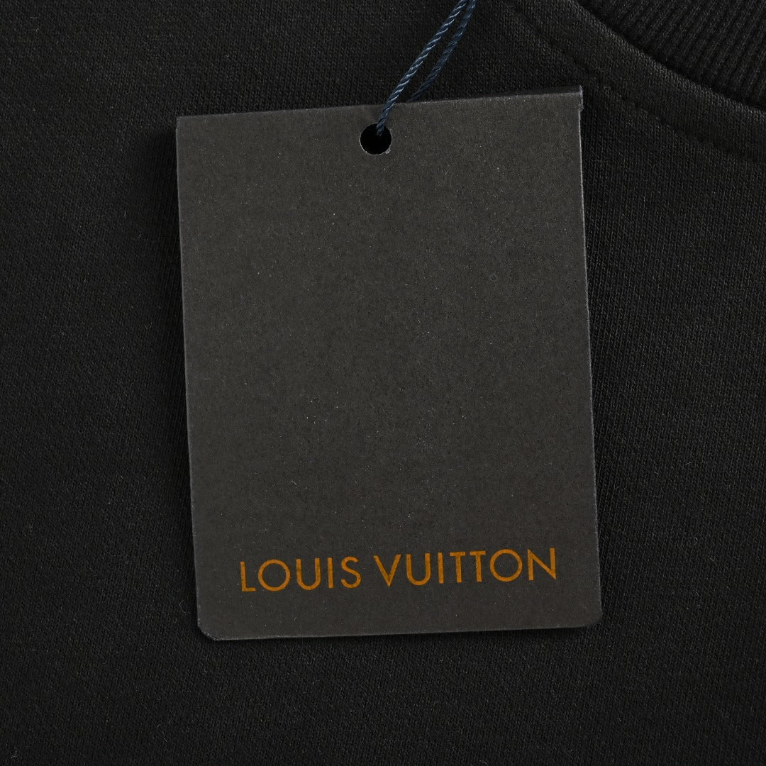 Louis Vuitton 2025 Fall/Winter Black Crewneck Sweatshirt with Blue Flocked Logo