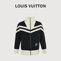 Louis Vuitton Black and Cream Colorblock Knit Zip Jacket with Chevron Stripes