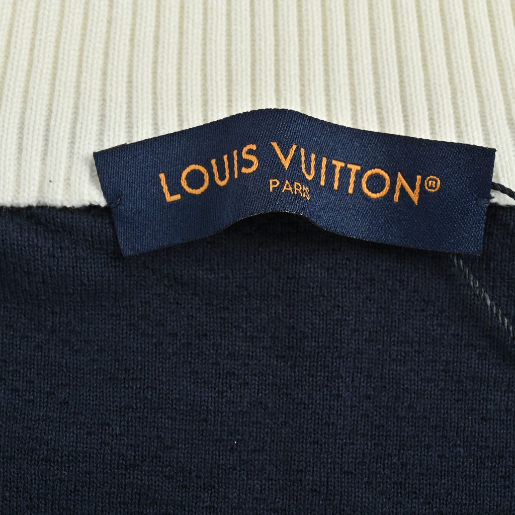 Louis Vuitton Cream and Black Colorblock Knit Zip Jacket with Chevron Stripes