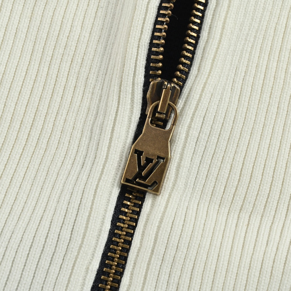 Louis Vuitton Cream and Black Colorblock Knit Zip Jacket with Chevron Stripes