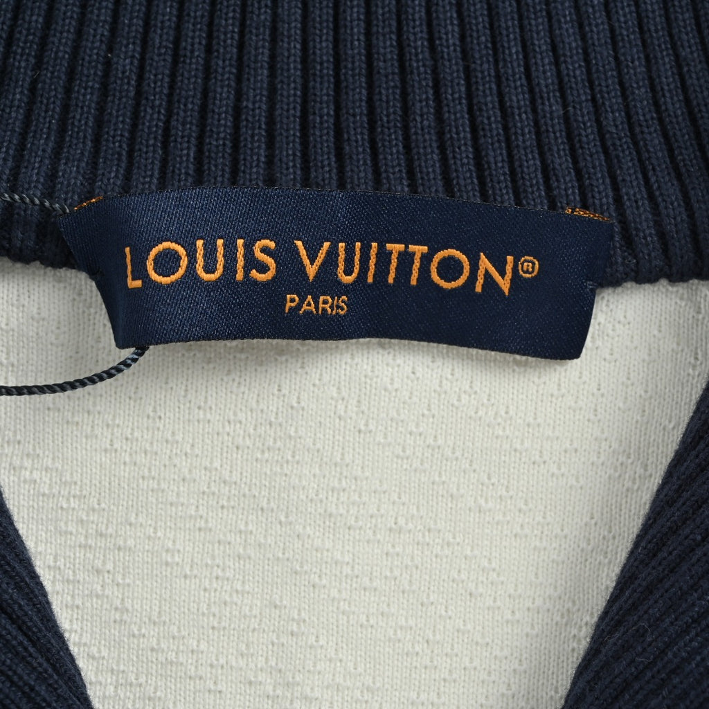 Louis Vuitton Cream and Black Colorblock Knit Zip Jacket with Chevron Stripes