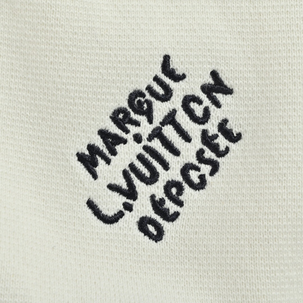 Louis Vuitton Cream and Black Colorblock Knit Zip Jacket with Chevron Stripes