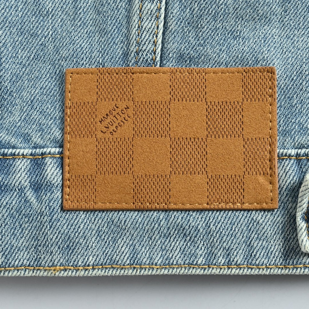 Louis Vuitton Light-Wash Denim Trucker Jacket with Embroidered Truck Motif