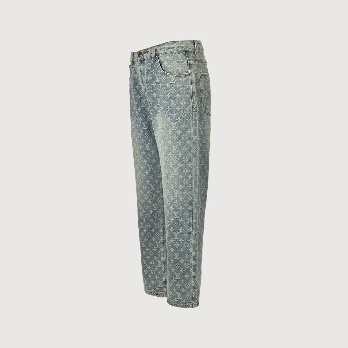 Louis Vuitton All-Over Jacquard Washed Denim Straight-Leg Jeans