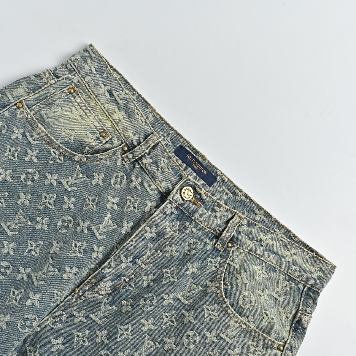 Louis Vuitton All-Over Jacquard Washed Denim Straight-Leg Jeans