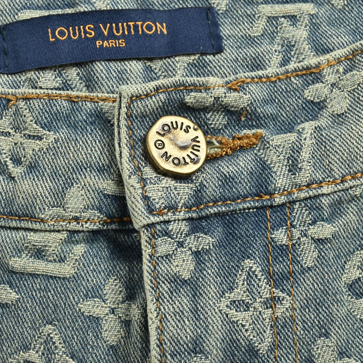Louis Vuitton All-Over Jacquard Washed Denim Straight-Leg Jeans