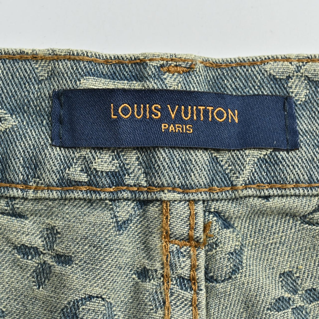 Louis Vuitton All-Over Jacquard Washed Denim Straight-Leg Jeans