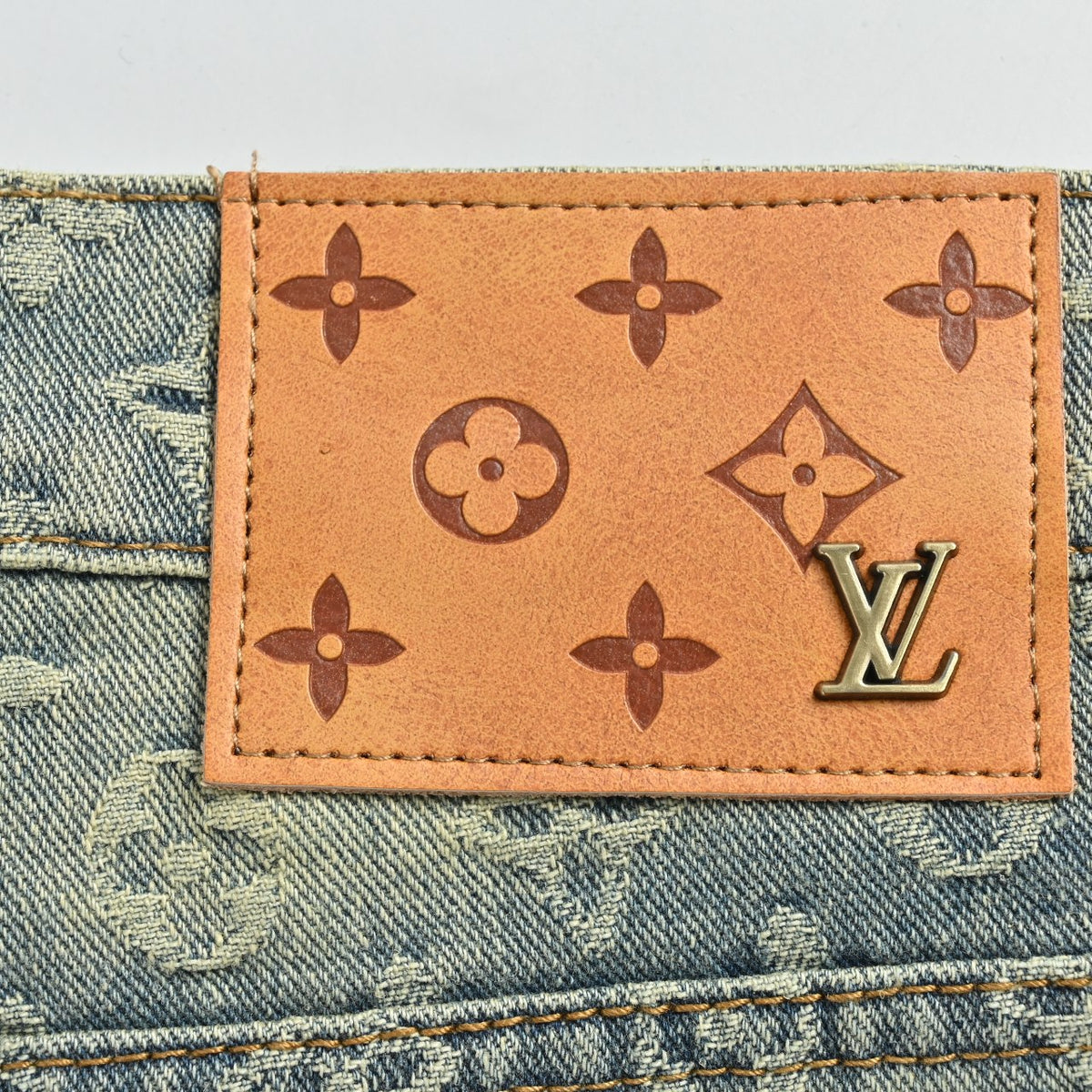 Louis Vuitton All-Over Jacquard Washed Denim Straight-Leg Jeans