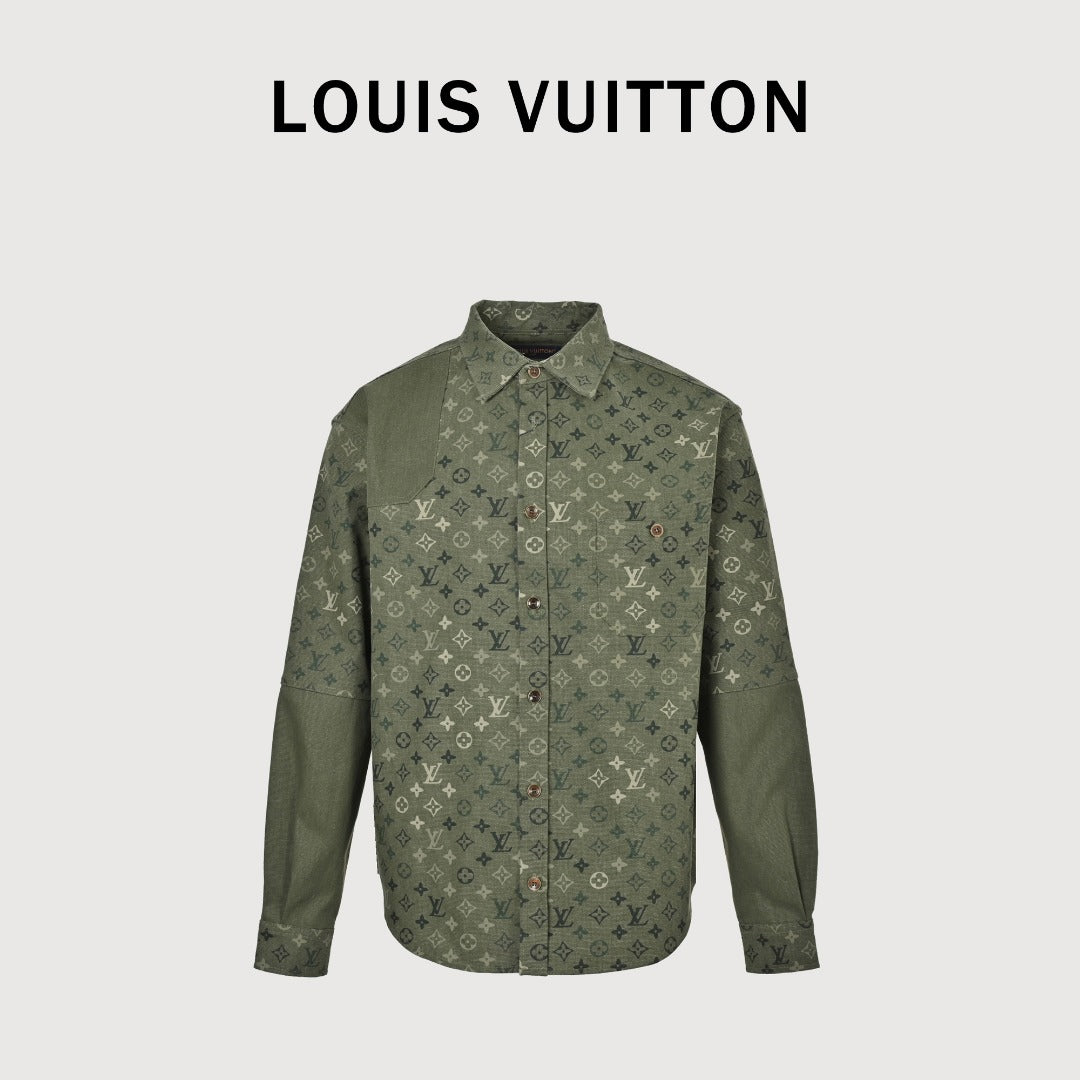 Louis Vuitton Green All-Over Print Colorblock Utility Shirt Jacket