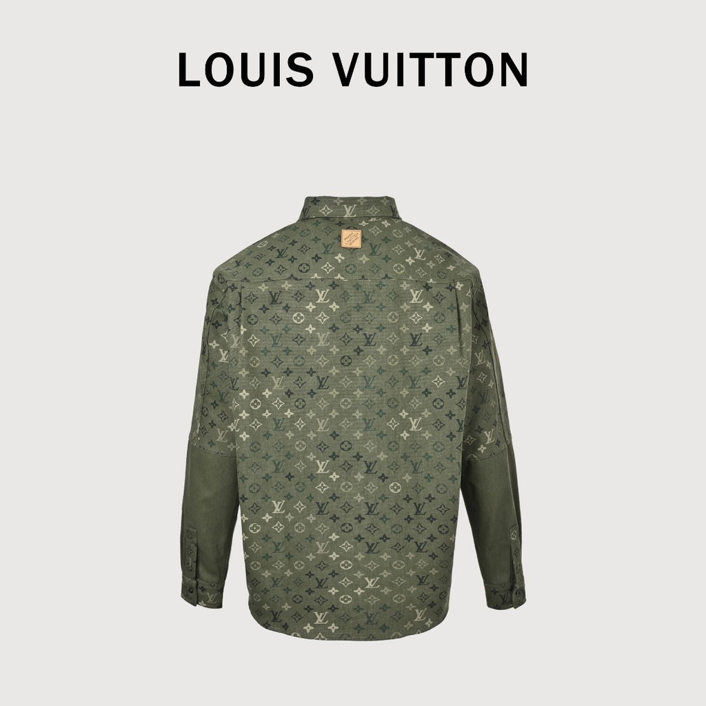Louis Vuitton Green All-Over Print Colorblock Utility Shirt Jacket