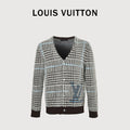 Louis Vuitton Black and White Houndstooth V-Neck Knit Cardigan