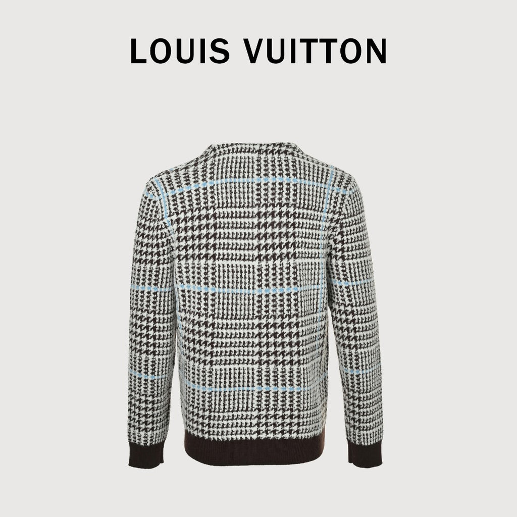 Louis Vuitton Black and White Houndstooth V-Neck Knit Cardigan