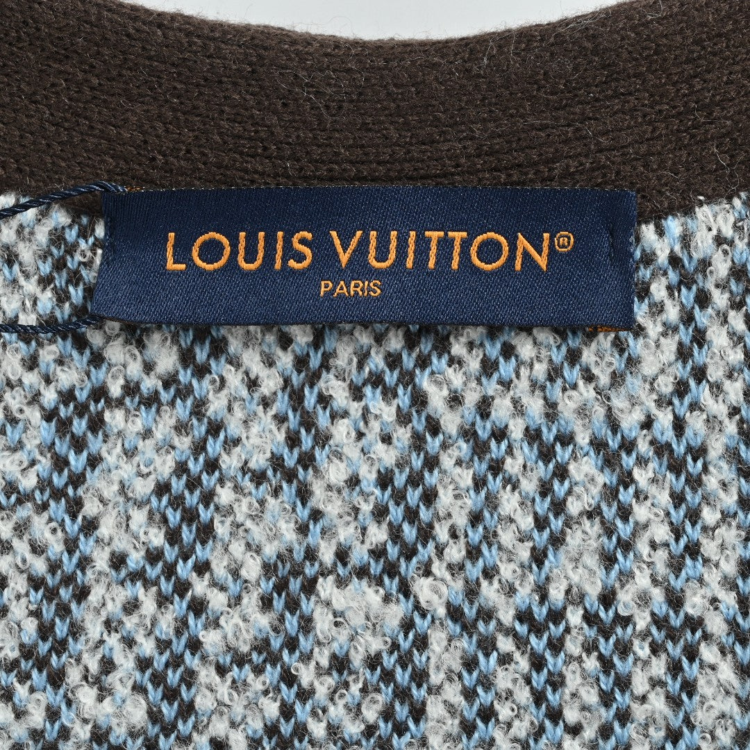 Louis Vuitton Black and White Houndstooth V-Neck Knit Cardigan