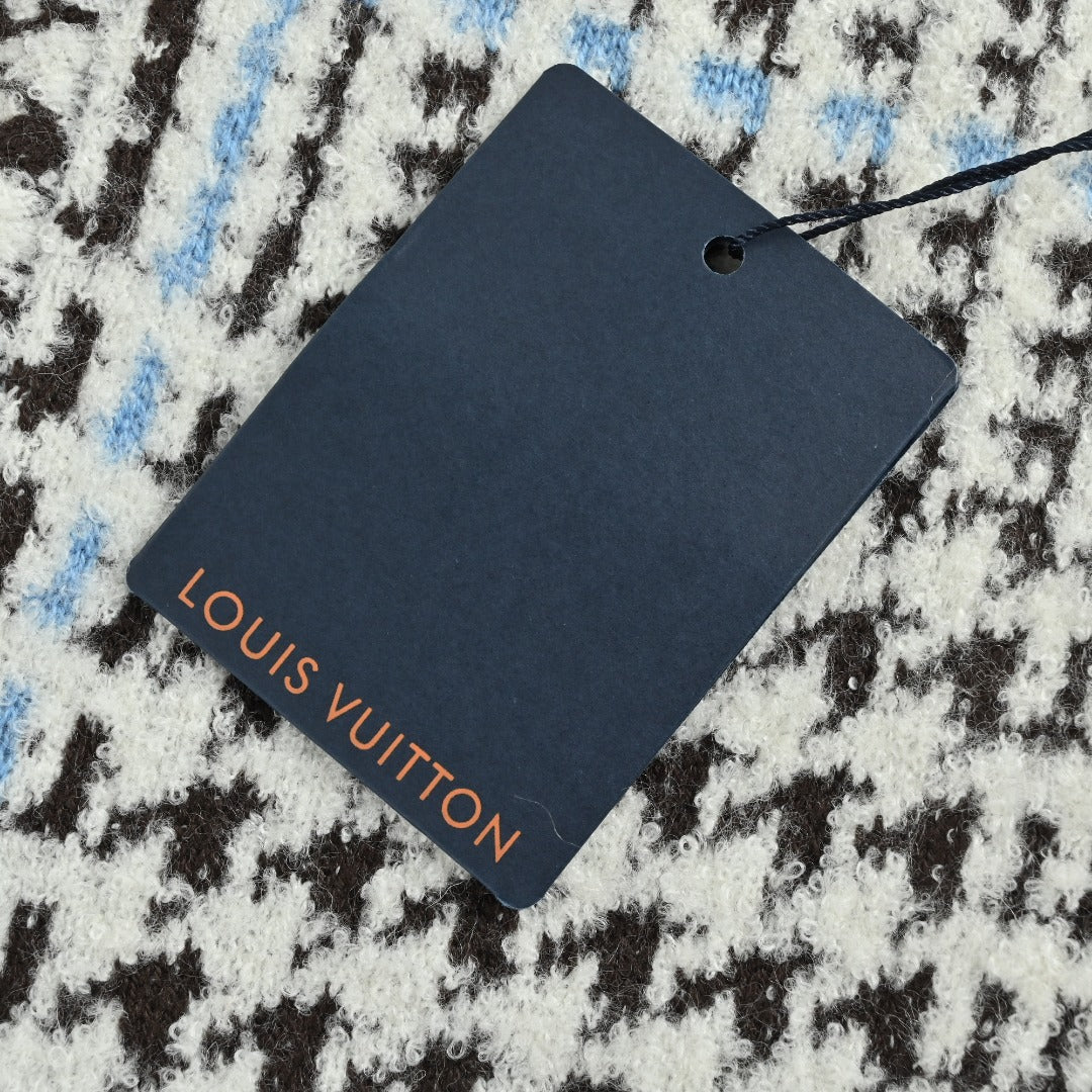Louis Vuitton Black and White Houndstooth V-Neck Knit Cardigan
