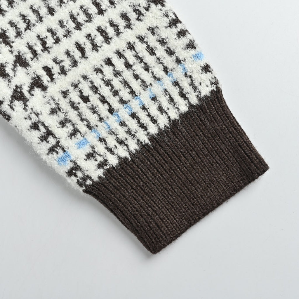 Louis Vuitton Black and White Houndstooth V-Neck Knit Cardigan