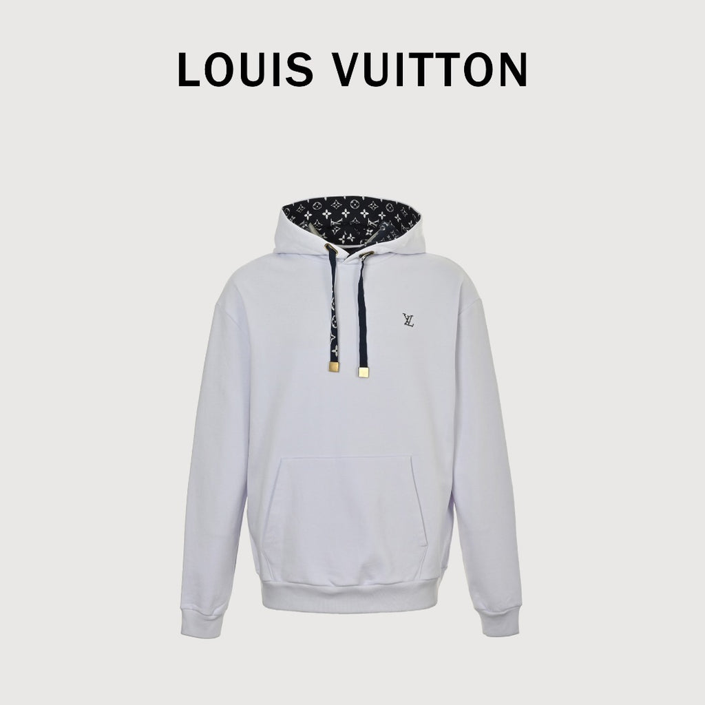 Louis Vuitton Light Gray Monogram-Lined Hooded Sweatshirt