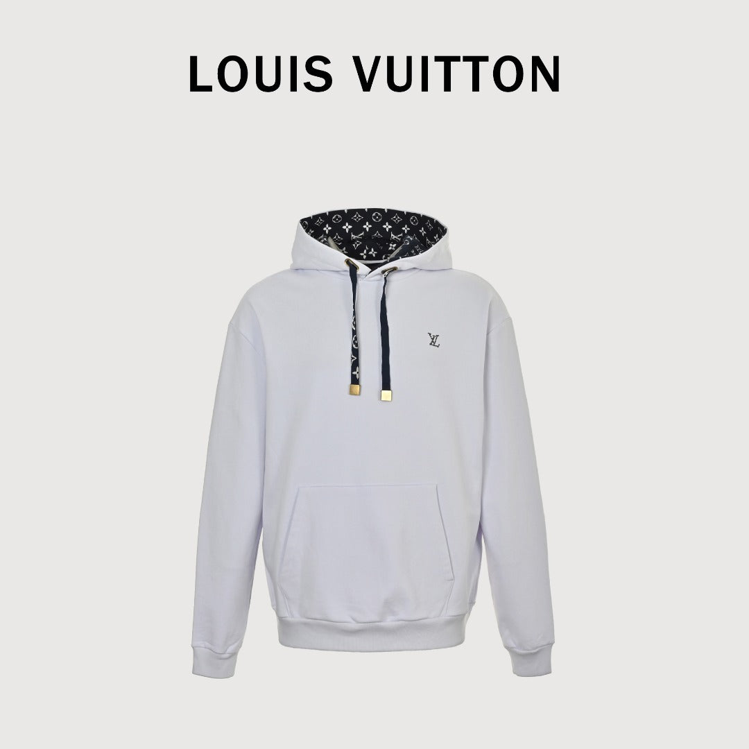 Louis Vuitton Light Gray Monogram-Lined Hooded Sweatshirt