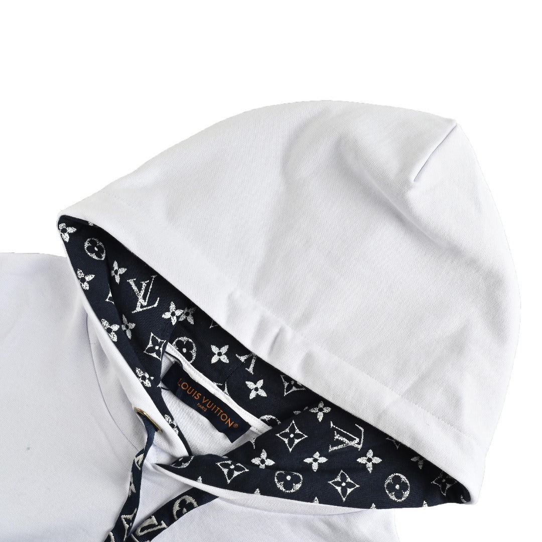 Louis Vuitton Light Gray Monogram-Lined Hooded Sweatshirt