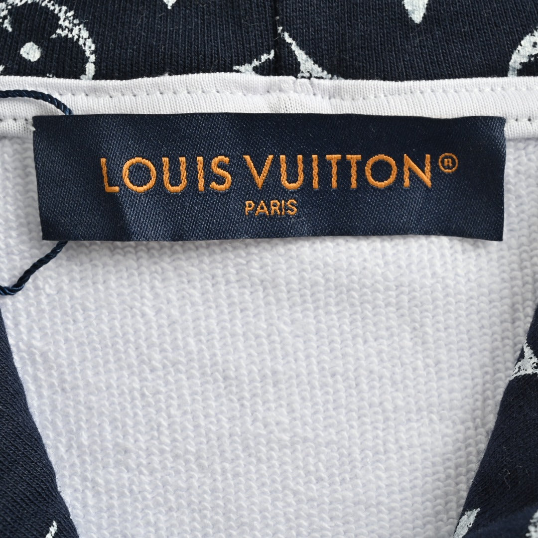 Louis Vuitton Light Gray Monogram-Lined Hooded Sweatshirt