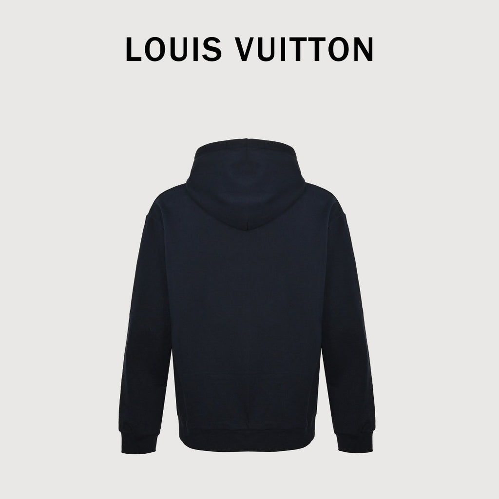 Louis Vuitton Black Hoodie with Monogram-Lined Hood and Drawstrings