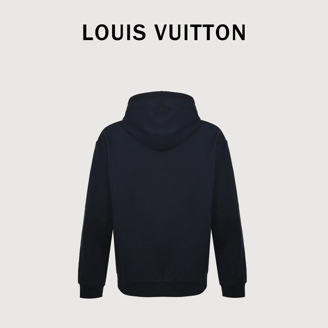 Louis Vuitton Black Hoodie with Monogram-Lined Hood and Drawstrings
