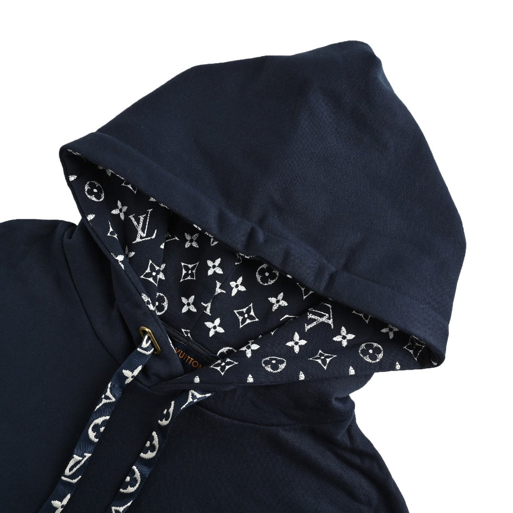 Louis Vuitton Black Hoodie with Monogram-Lined Hood and Drawstrings