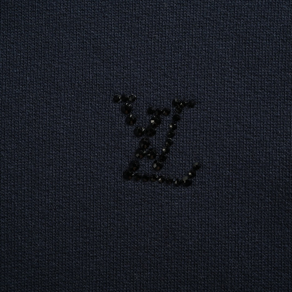 Louis Vuitton Black Hoodie with Monogram-Lined Hood and Drawstrings