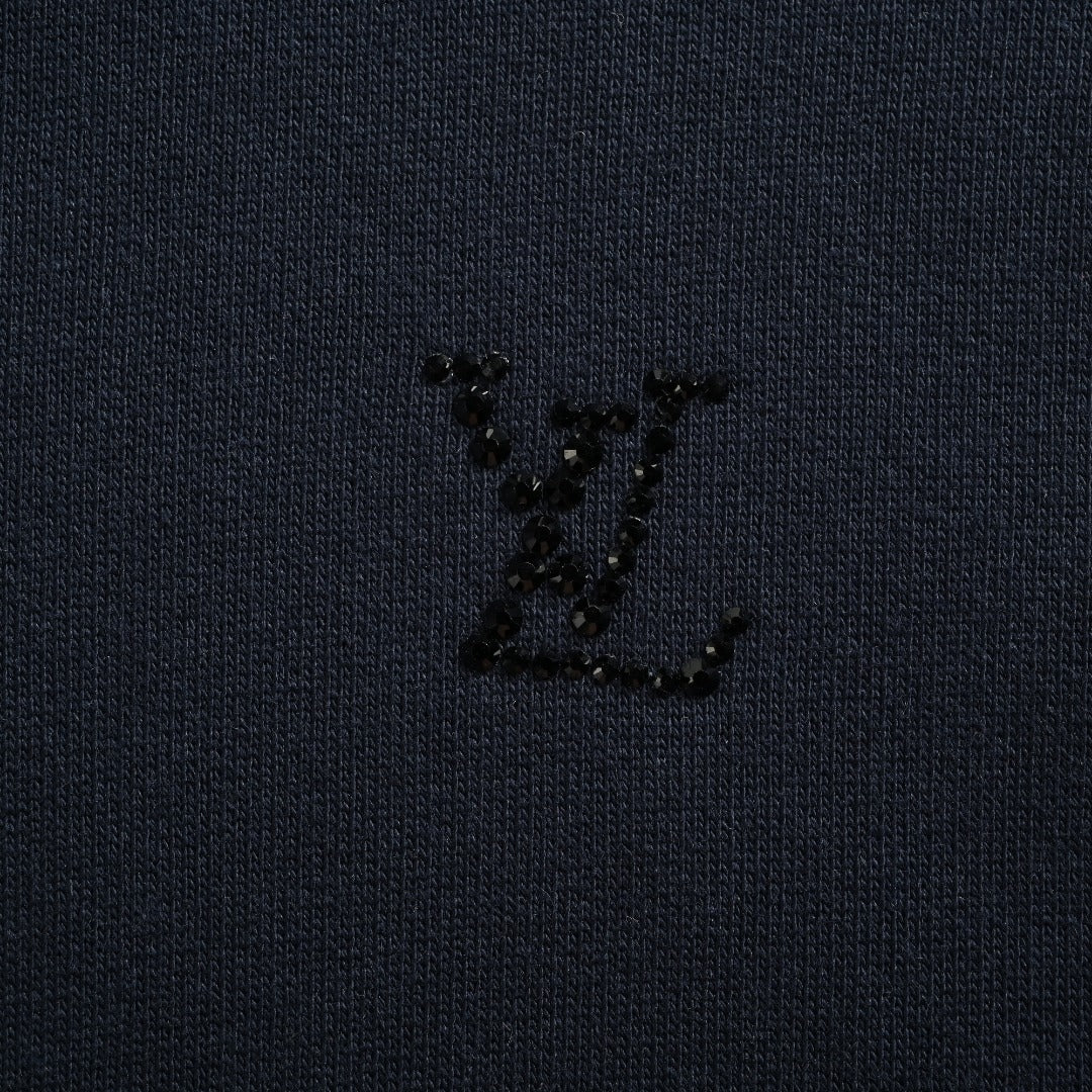 Louis Vuitton Black Hoodie with Monogram-Lined Hood and Drawstrings
