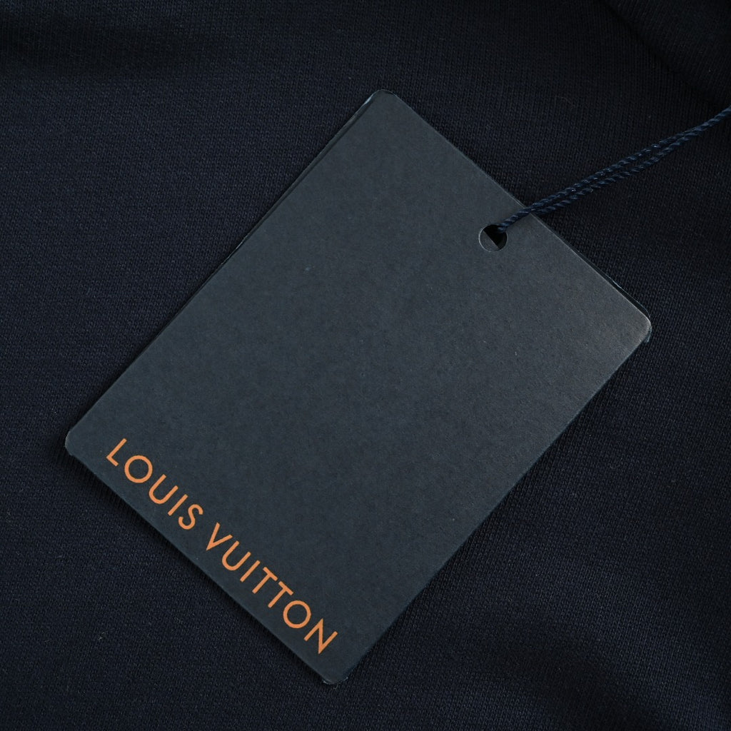 Louis Vuitton Black Hoodie with Monogram-Lined Hood and Drawstrings