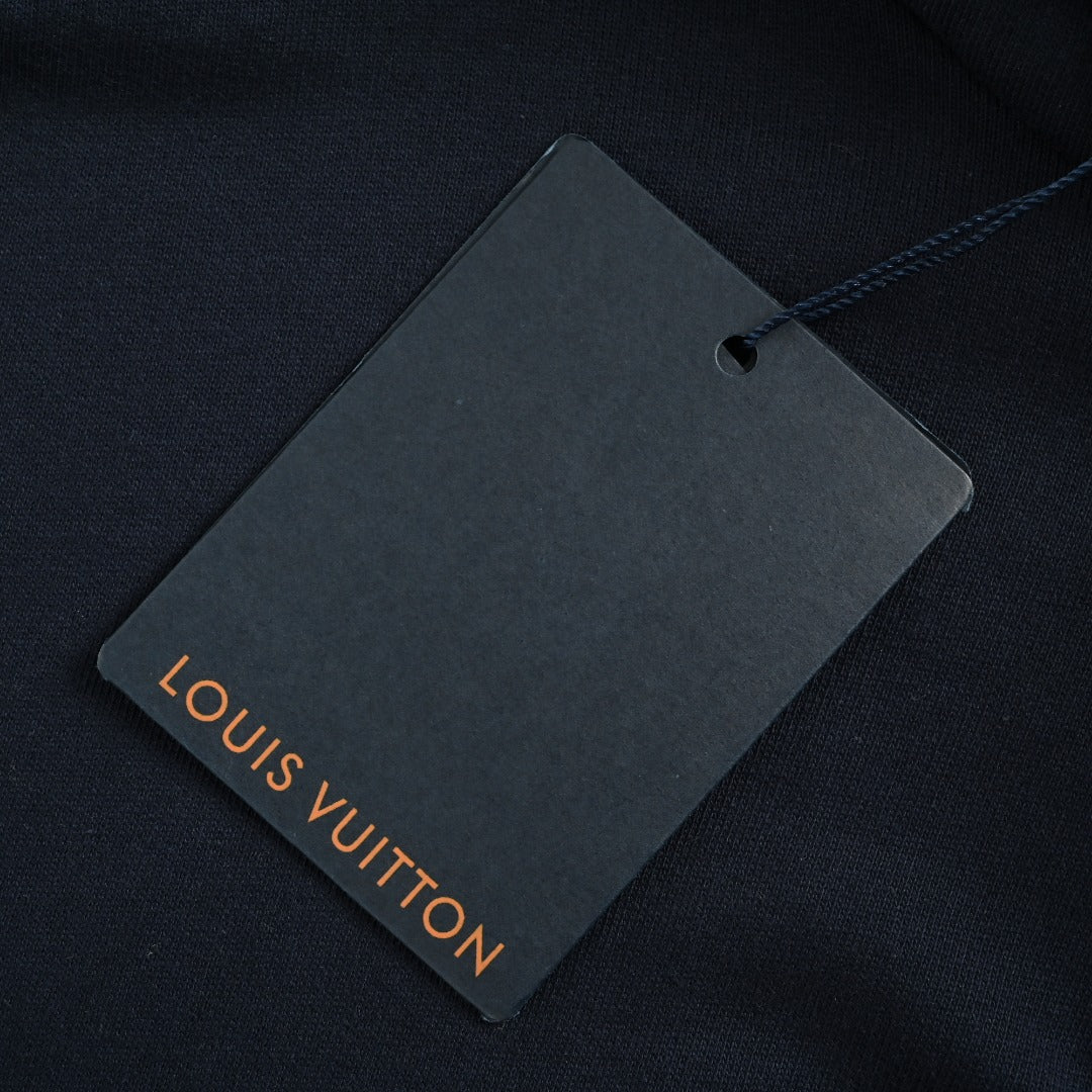 Louis Vuitton Black Hoodie with Monogram-Lined Hood and Drawstrings