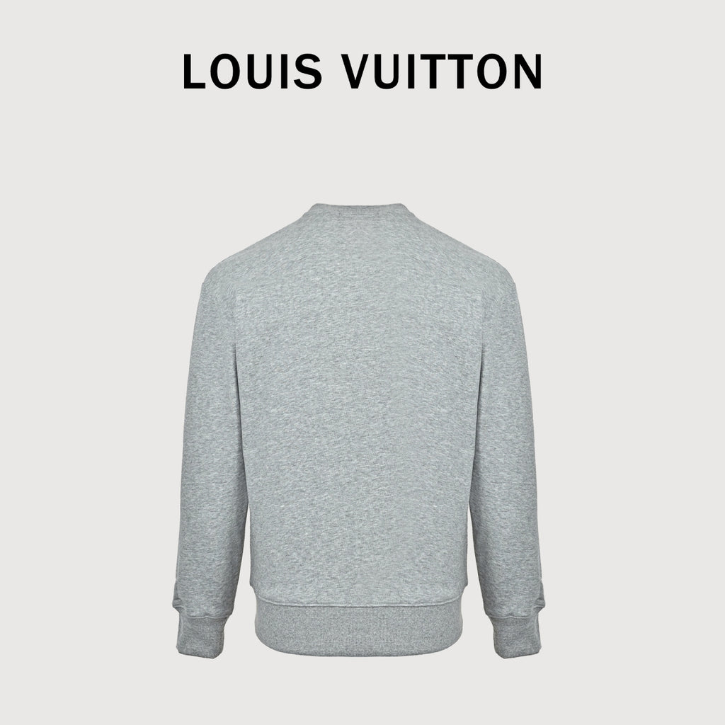 Louis Vuitton 2026 Spring/Summer Gray Crewneck Sweatshirt with Fishing Boat Embroidery
