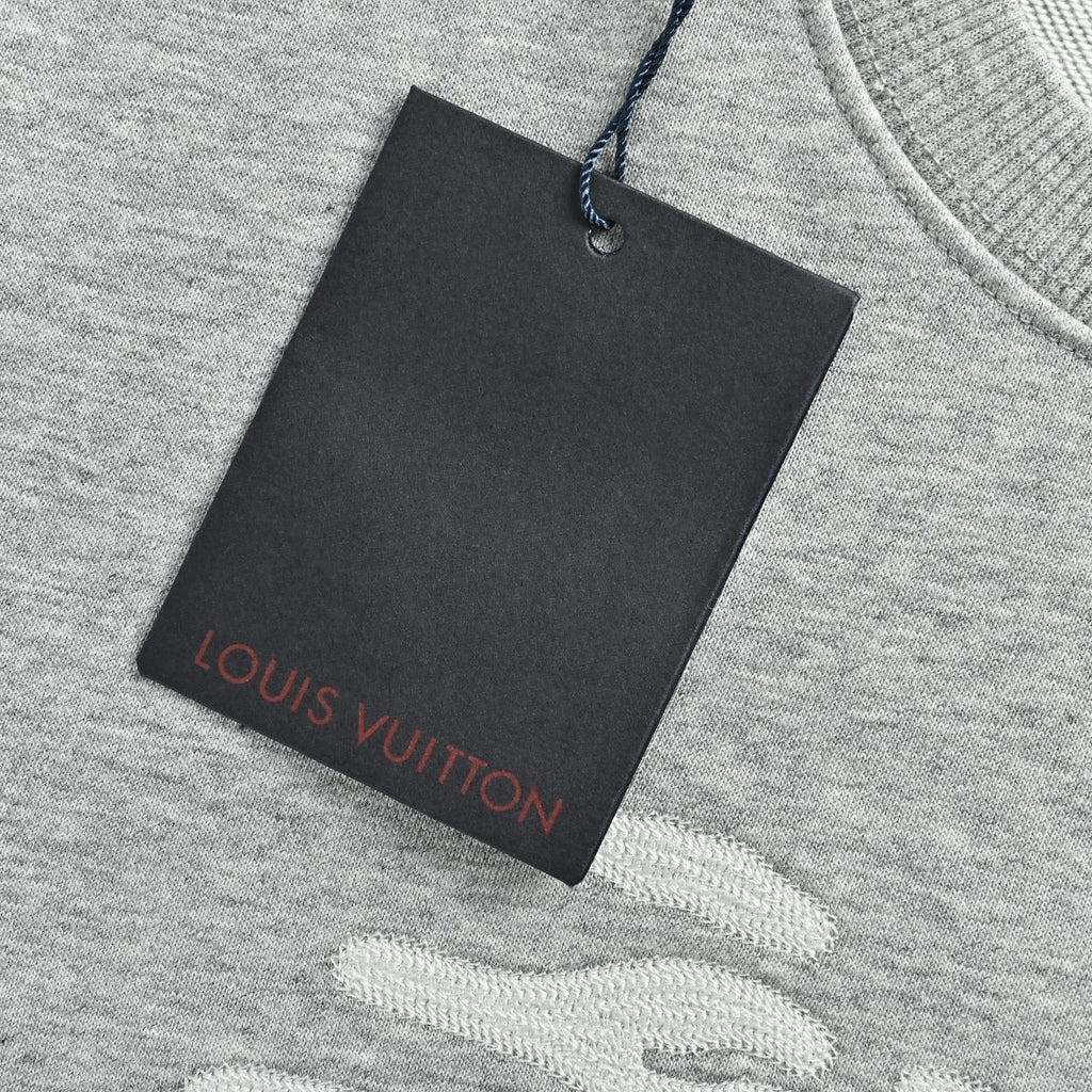 Louis Vuitton 2026 Spring/Summer Gray Crewneck Sweatshirt with Fishing Boat Embroidery
