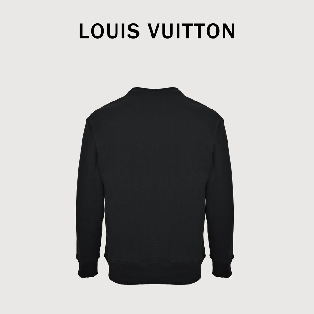 Louis Vuitton 2026 Spring/Summer Black Crewneck Sweatshirt with Fishing Boat Embroidery