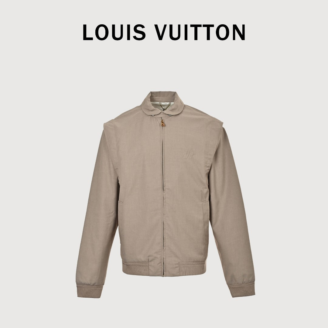 Louis Vuitton 2025 Fall/Winter Khaki Wool Zip Jacket with Fold-Over Collar
