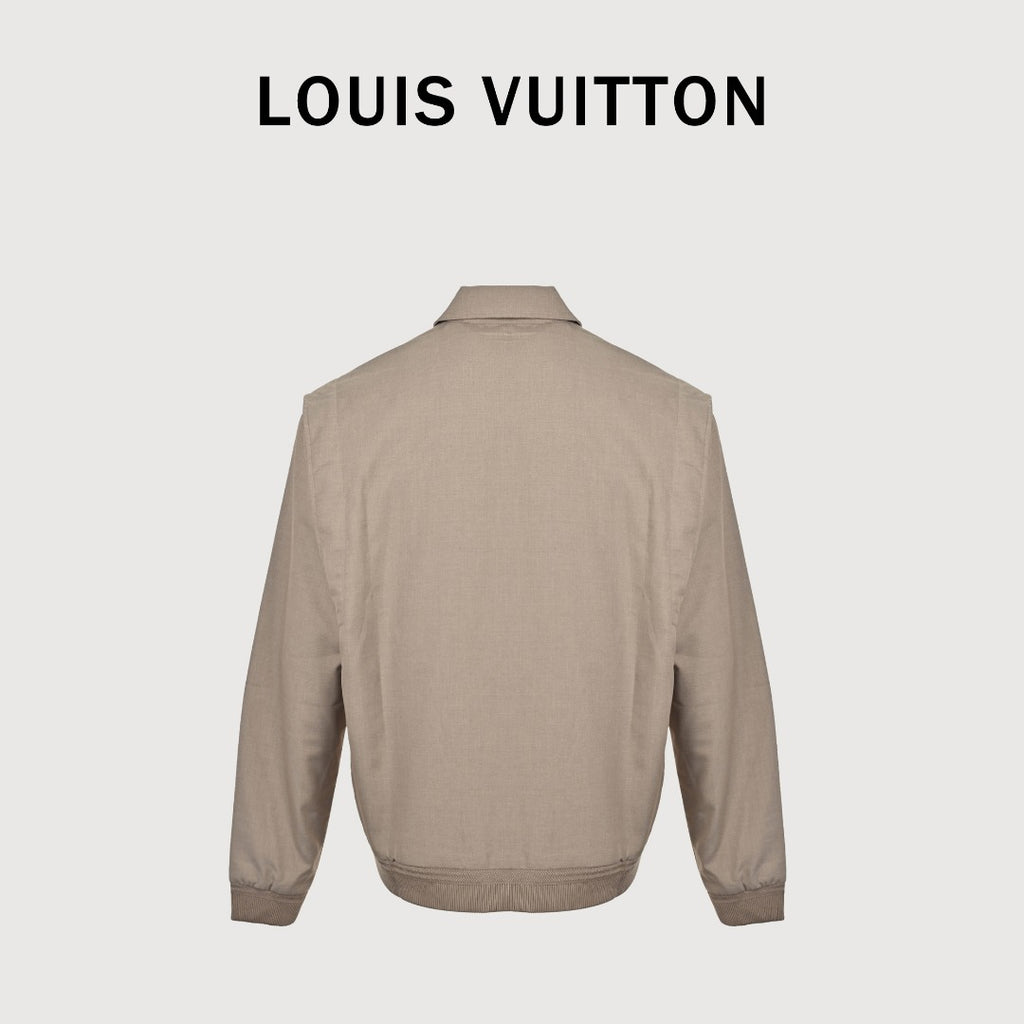 Louis Vuitton 2025 Fall/Winter Khaki Wool Zip Jacket with Fold-Over Collar