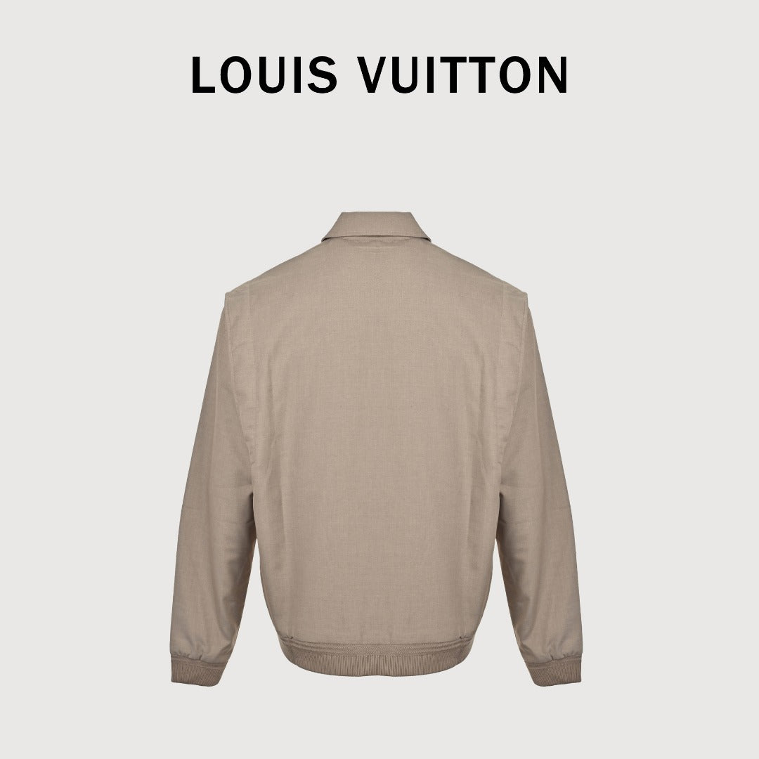 Louis Vuitton 2025 Fall/Winter Khaki Wool Zip Jacket with Fold-Over Collar