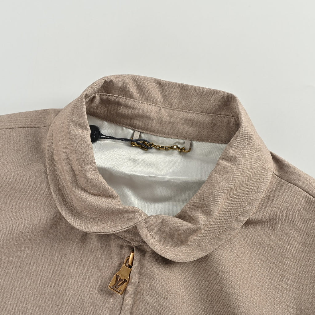 Louis Vuitton 2025 Fall/Winter Khaki Wool Zip Jacket with Fold-Over Collar