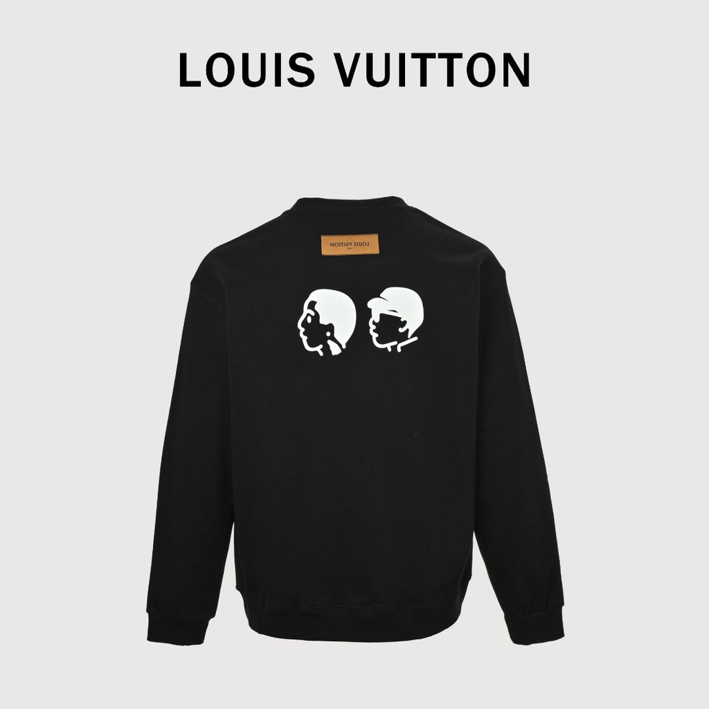 Louis Vuitton 2025 Fall/Winter Black Crewneck Sweatshirt with Portrait Graphic